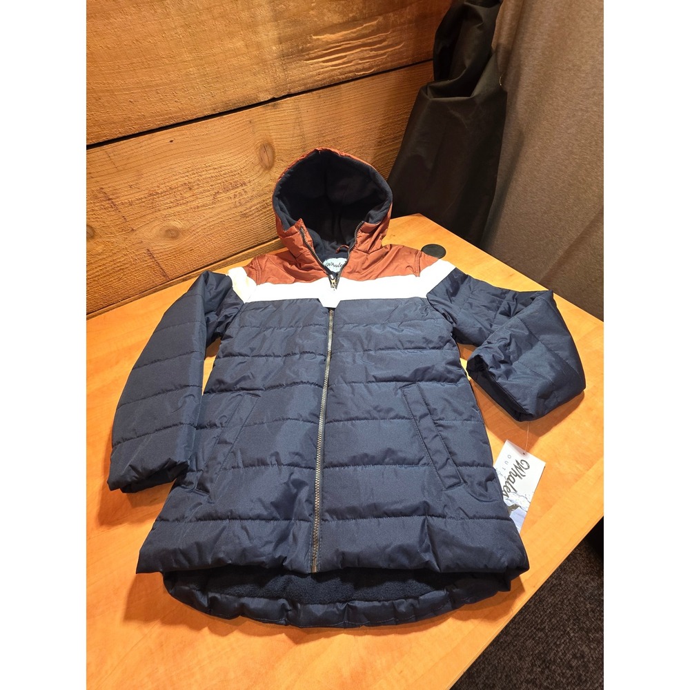 NWT Whales Tail Boys Puffer Jacket Navy Rust Orange Water Resistant Size 14/16